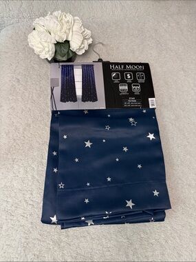 Half Moon Navy Star Blackout Curtain Panel